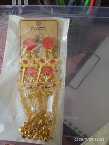 Beautiful Golden Earrings with Red Accents