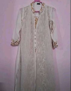 White & Gold Embroidered Kurti