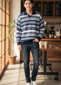 knitted polo pullover collared sweater