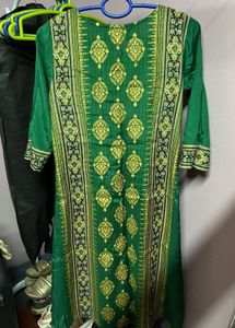 Green Ethnic Kurta with Yellow Print