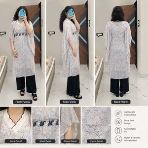 Elegant Printed Kaftan Kurta with Embellished Belt