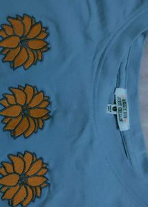 Cute Blue Top with Flower Appliques