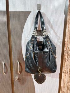 Chic Black Leather studded Hobo Bag
