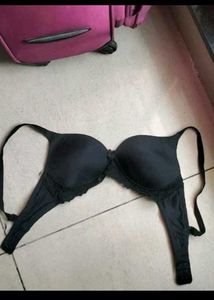 Lace Trim Black Bra  34 B