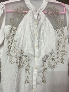 New Zara  Embroidered Sheer Sleeve top