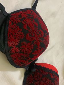 Lace Trimmed Red &amp; Black Bra