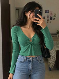 Green Ring Detail Long Sleeve Top