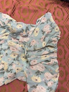 Light Blue Floral Ruffle Dress
