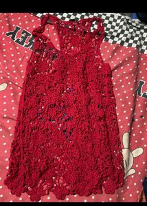 Red Crochet Floral Tank Top
