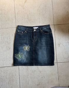 Denim Skirt with Butterfly Embellishments