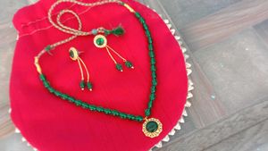 Green Beaded Necklace and Earring Set
