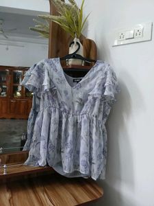 Cute  Blue Floral Peplum Top