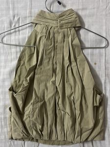 Zara Khaki Pleated Halter Neck Top