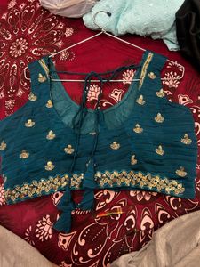 Elegant Teal Pleated Saree