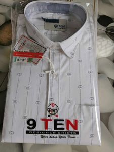 9TEN Designer White Printed Shirt