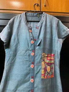 Blue cotton Kurta with stylish pocket