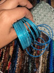 Set of Blue Metal/Plastic Bangles