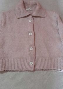 Pink Collared Knit Cardigan