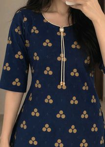 Stylish Navy Blue Printed Kurta Set