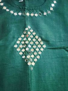 102.Green mirror work kurti women