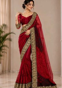 Elegant Red Embroidered Saree