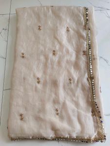 Elegant Peach saree with Golden Embellishments