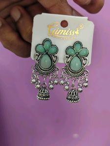 Elegant Green Stone Jhumka Earrings ✨