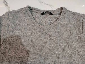 Grey Textured Long Sleeve Top
