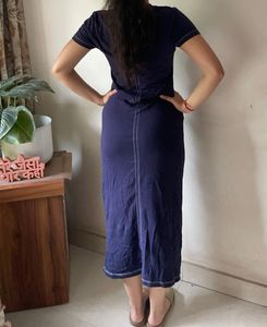 Navy Blue Ruched Midi Dress
