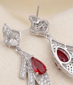 Elegant Red &amp; White Gemstone Dangle Earrings