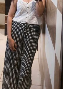 Black &amp; White Gingham Wide Leg Pants