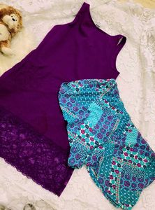 Purple Lace Trim top  &amp; Shorts Set