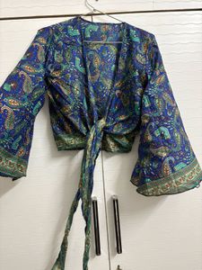 Co ord Set Bohemian Print Tie-Up Crop Top