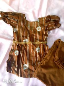 Stylish Brown Striped Kurta Set