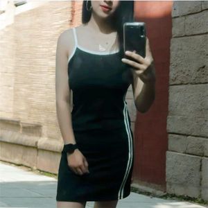 Casual Black Mini Dress with Side Stripes