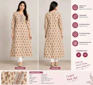 Elegant Beige Floral Cotton Kurta