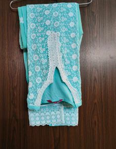 Pure Cotton Teal Embroidered Kurta set