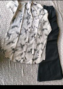 Printed Button-Up Shirt & Pants Set