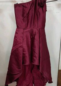 Burgundy one shoulder up down frock