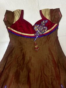 Embellished Brown Anarkali Suit Set