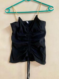 Black Ruched Chain Strap Tank Top