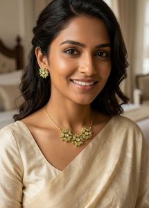 Handmade Elegant Green & White Stone Jewellery Set