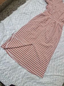 Red Checkered Puff Sleeve Dress