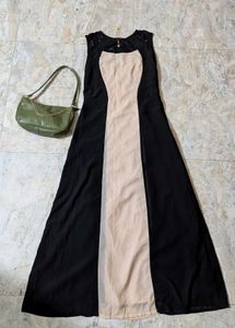 Elegant Black and Beige Maxi Dress🎀✨