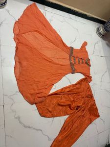 Orange   stylish mirror work dress