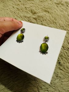 Green Oval Stone Drop Earrings