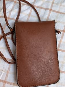 Brown Faux Leather Cell Phone Bag