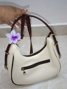 Chic Cream Hobo Bag with Pearl Charm