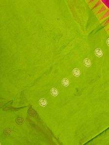 Parrot green Cotton silk Saree with Blouse