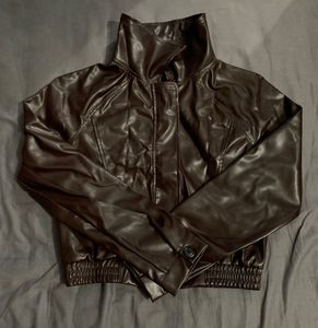 Faux Leather Cropped Jacket